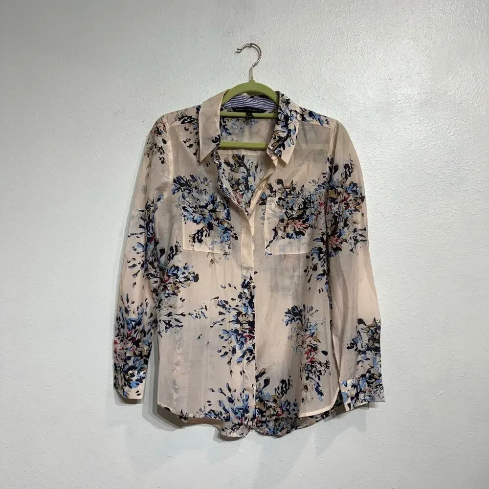 White House Black Market Pink Floral Blouse Sz 10P